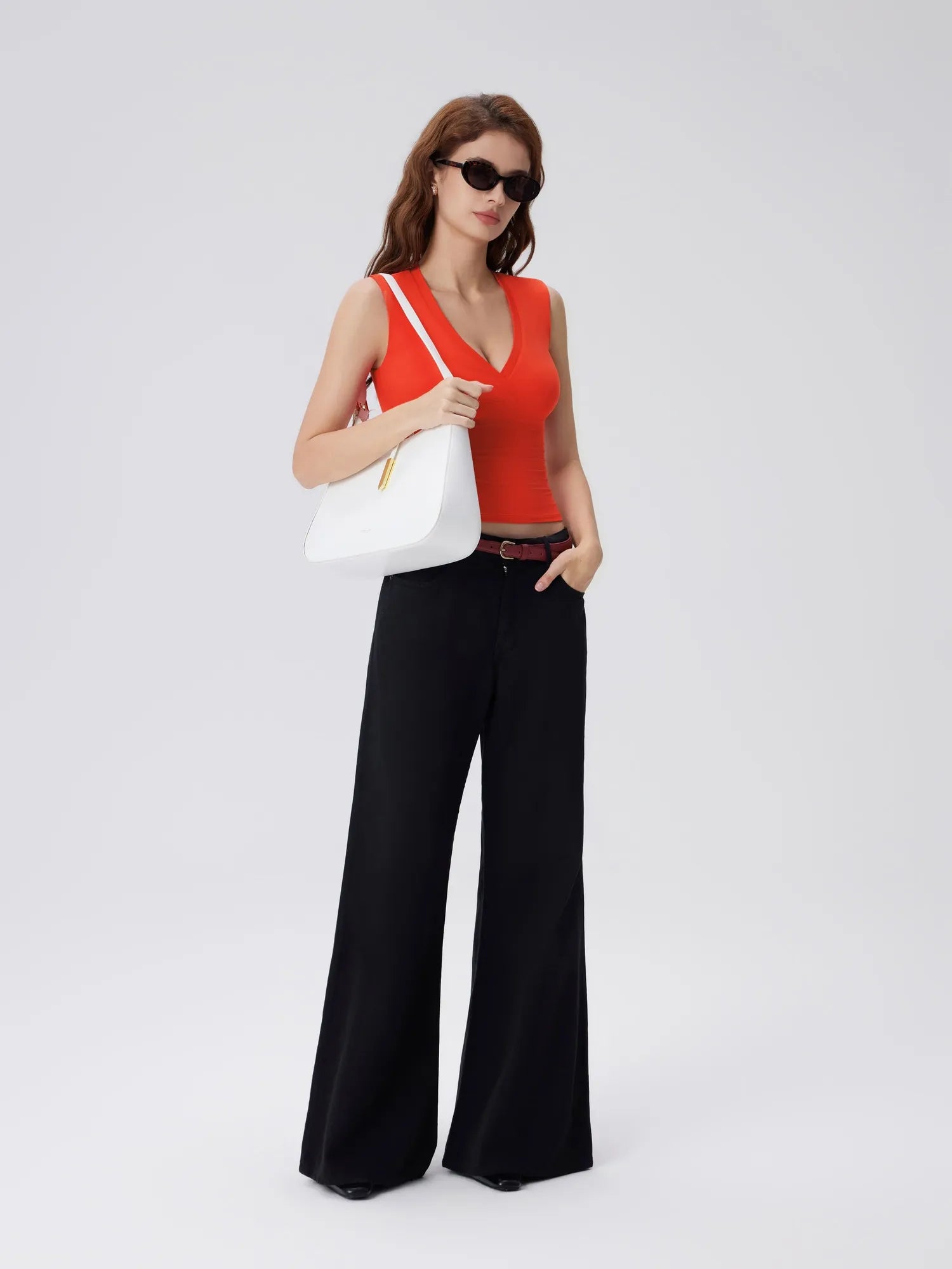 V Neck Double Lined Camisole Tank Tops
