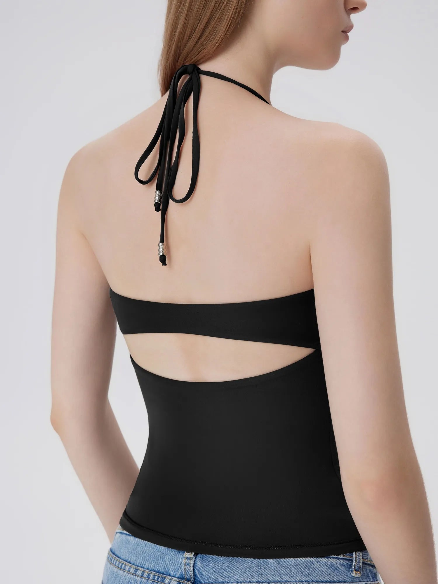 Open Back Silver Botton Y2K Tank Tops