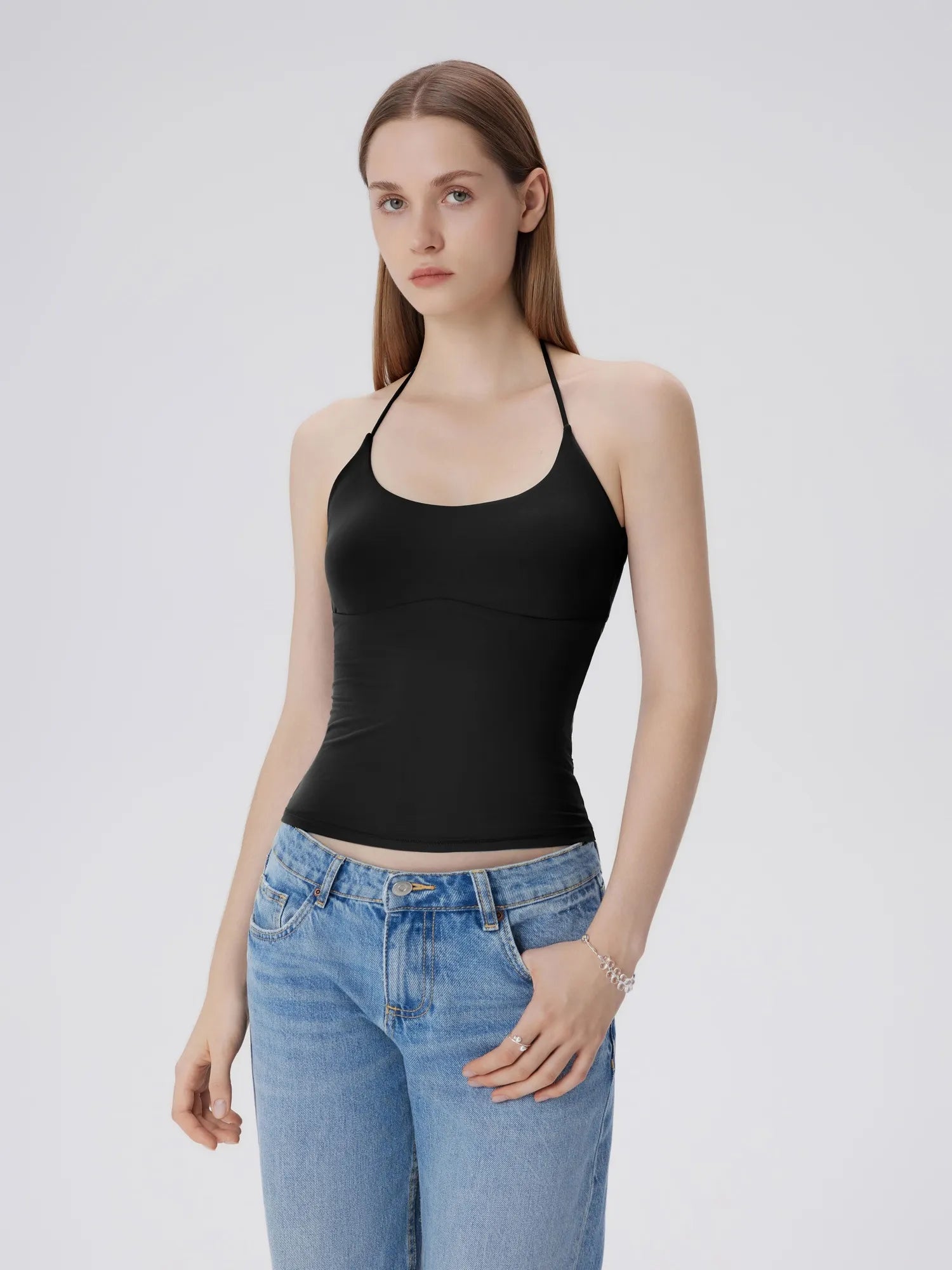Open Back Silver Botton Y2K Tank Tops