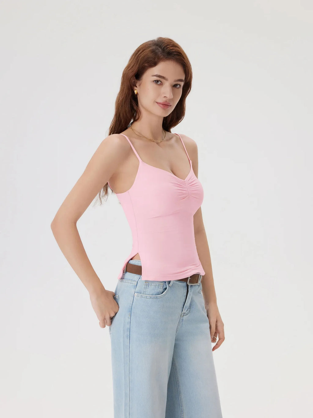 Ruched V Neck Design Tank Top