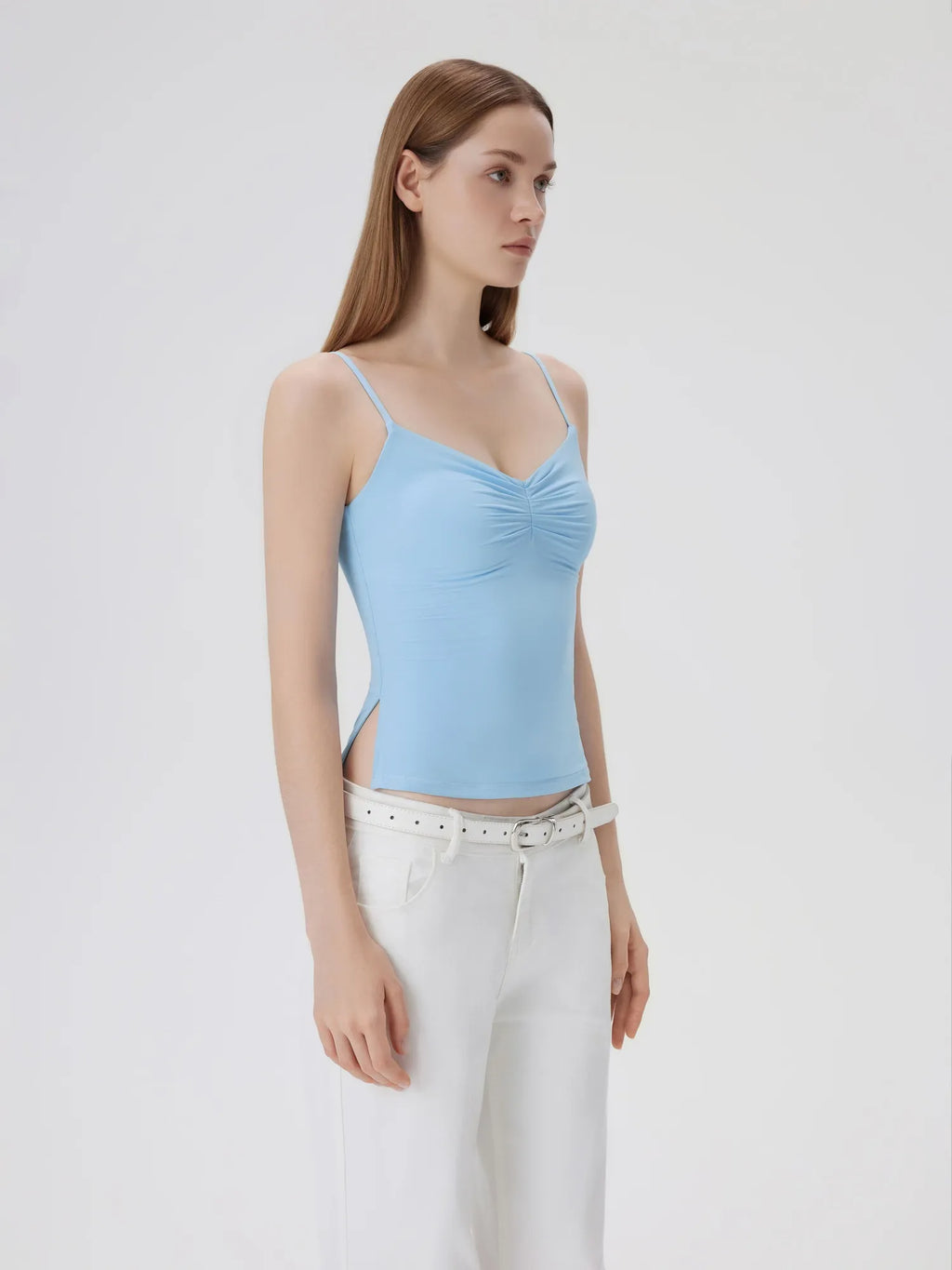 Ruched V Neck Design Tank Top