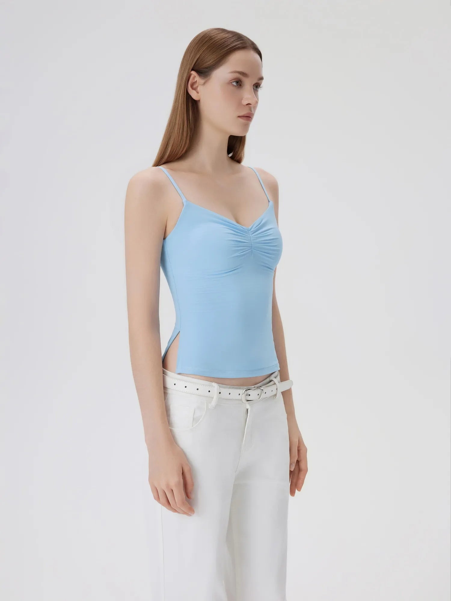 Ruched V Neck Design Tank Top
