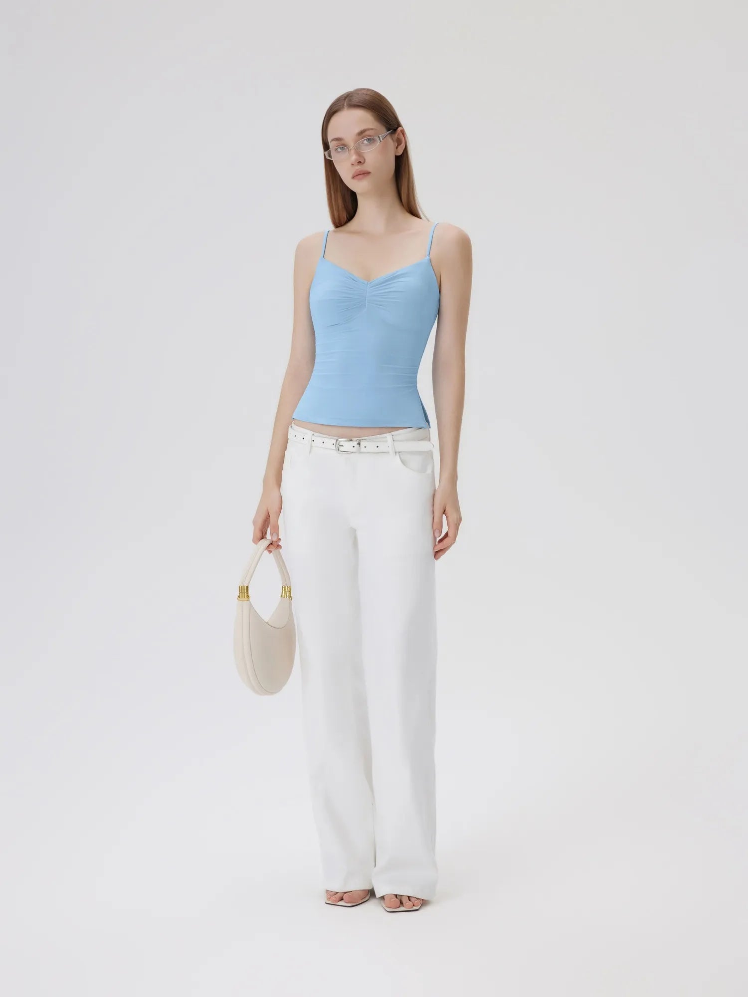 Ruched V Neck Design Tank Top