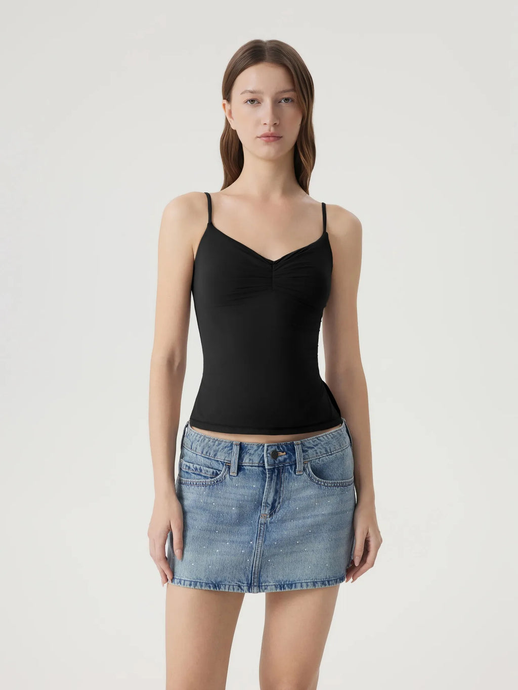 Ruched V Neck Design Tank Top