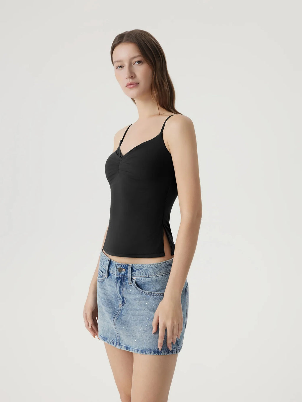 Ruched V Neck Design Tank Top
