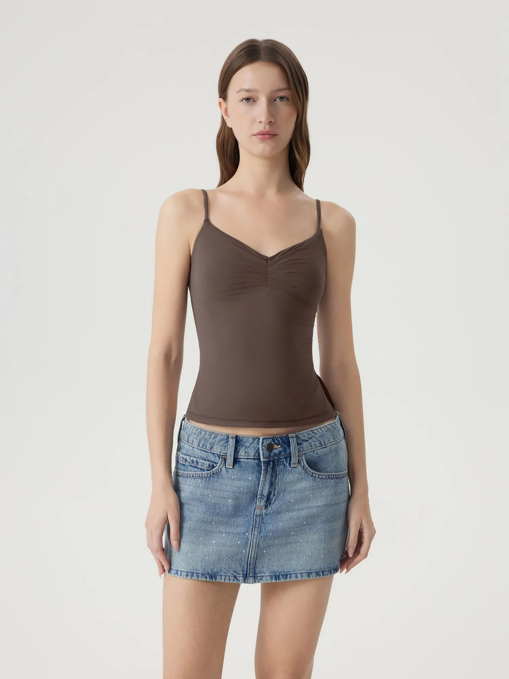 Ruched V Neck Design Tank Top