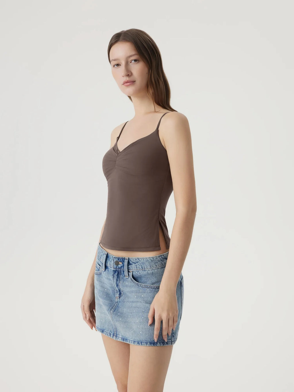 Ruched V Neck Design Tank Top