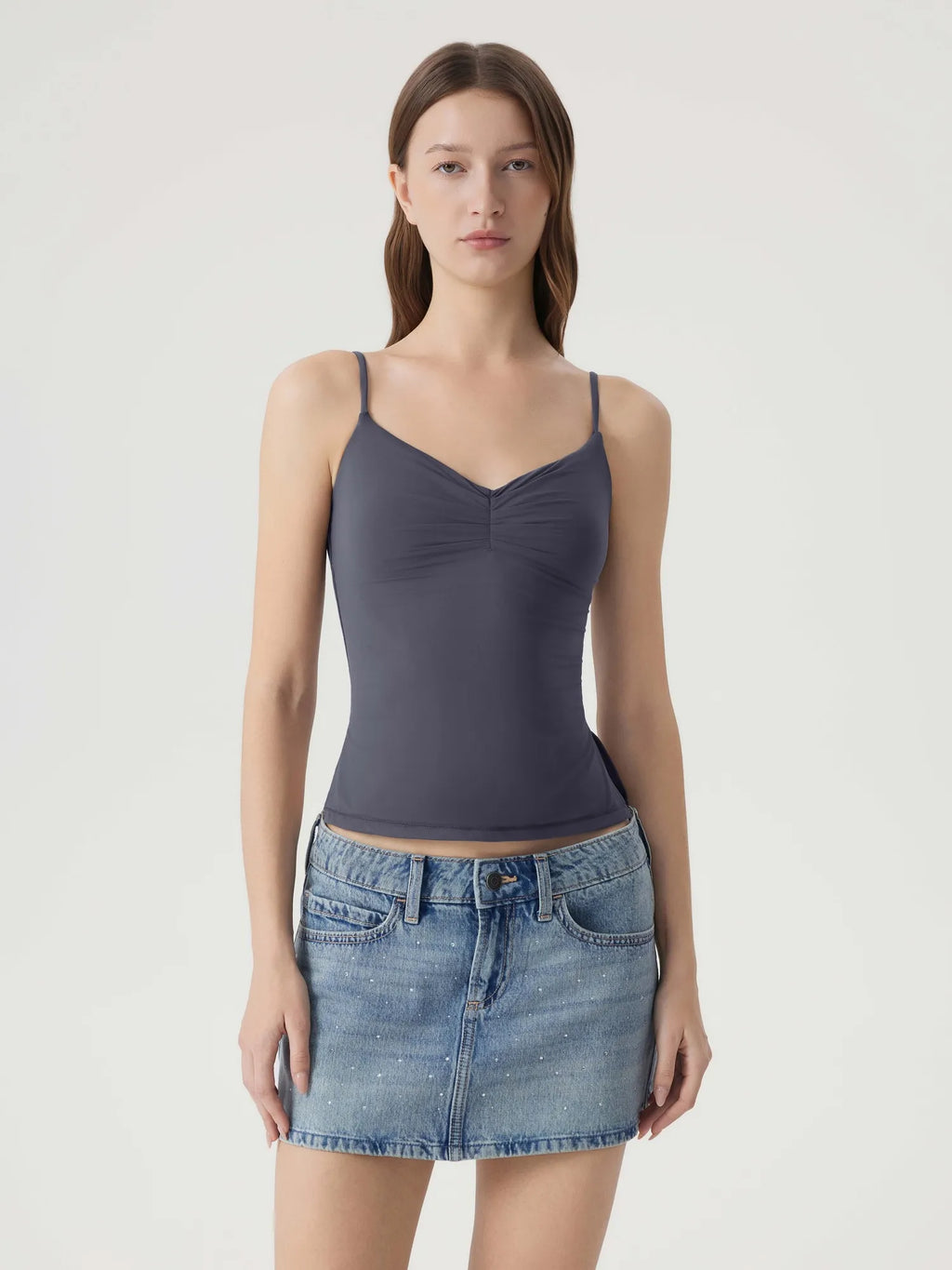 Ruched V Neck Design Tank Top