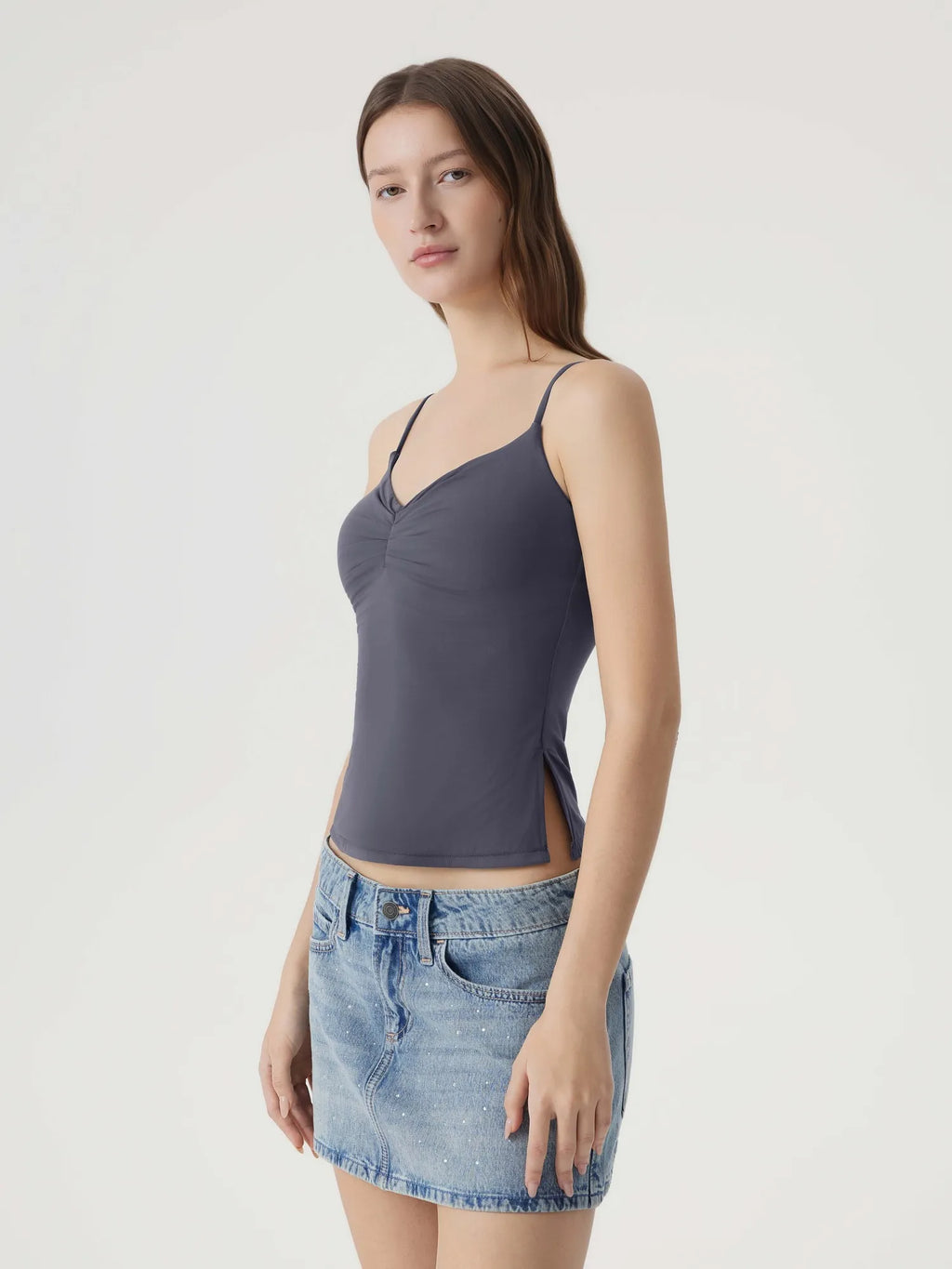 Ruched V Neck Design Tank Top