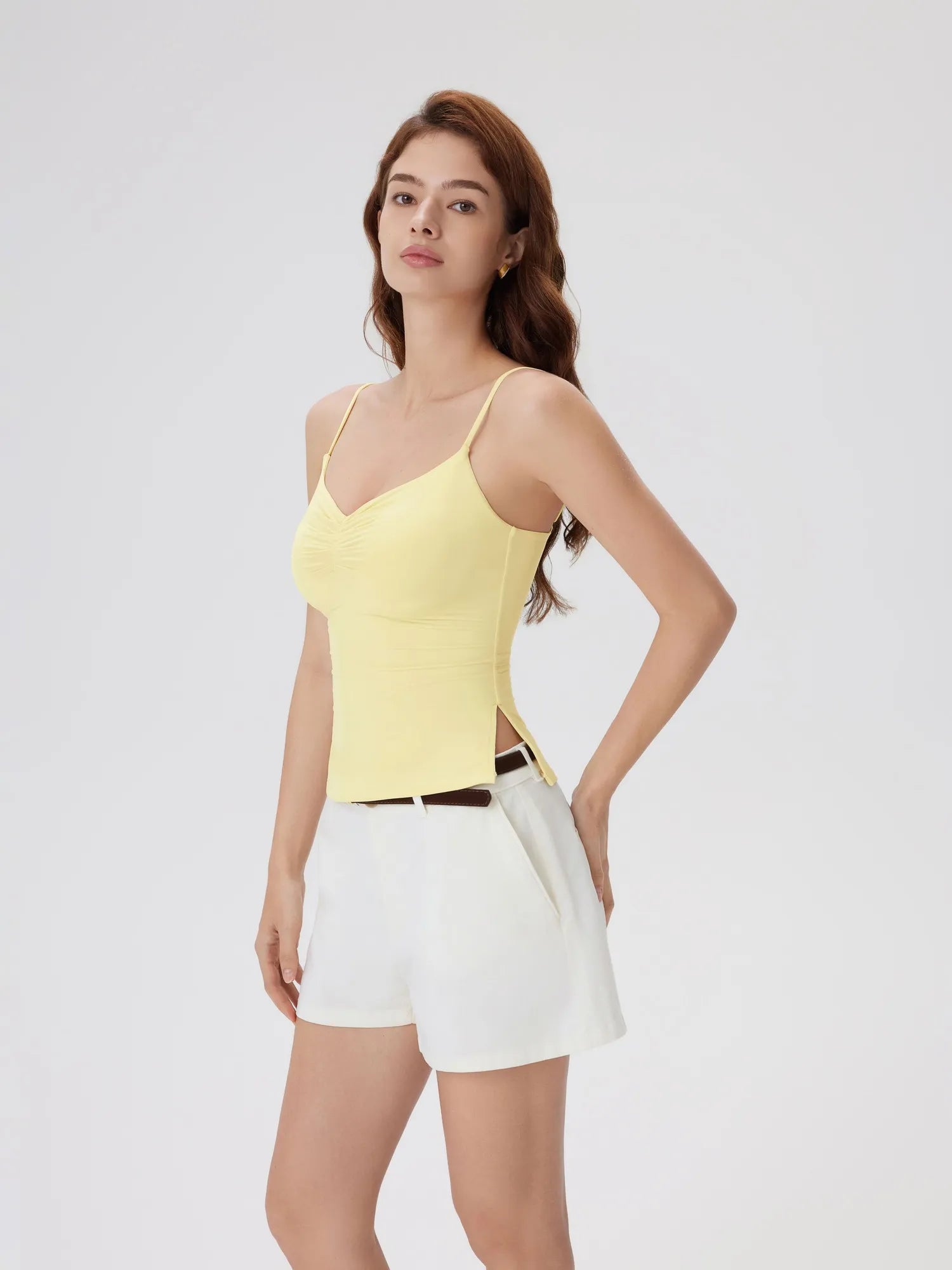 Ruched V Neck Design Tank Top