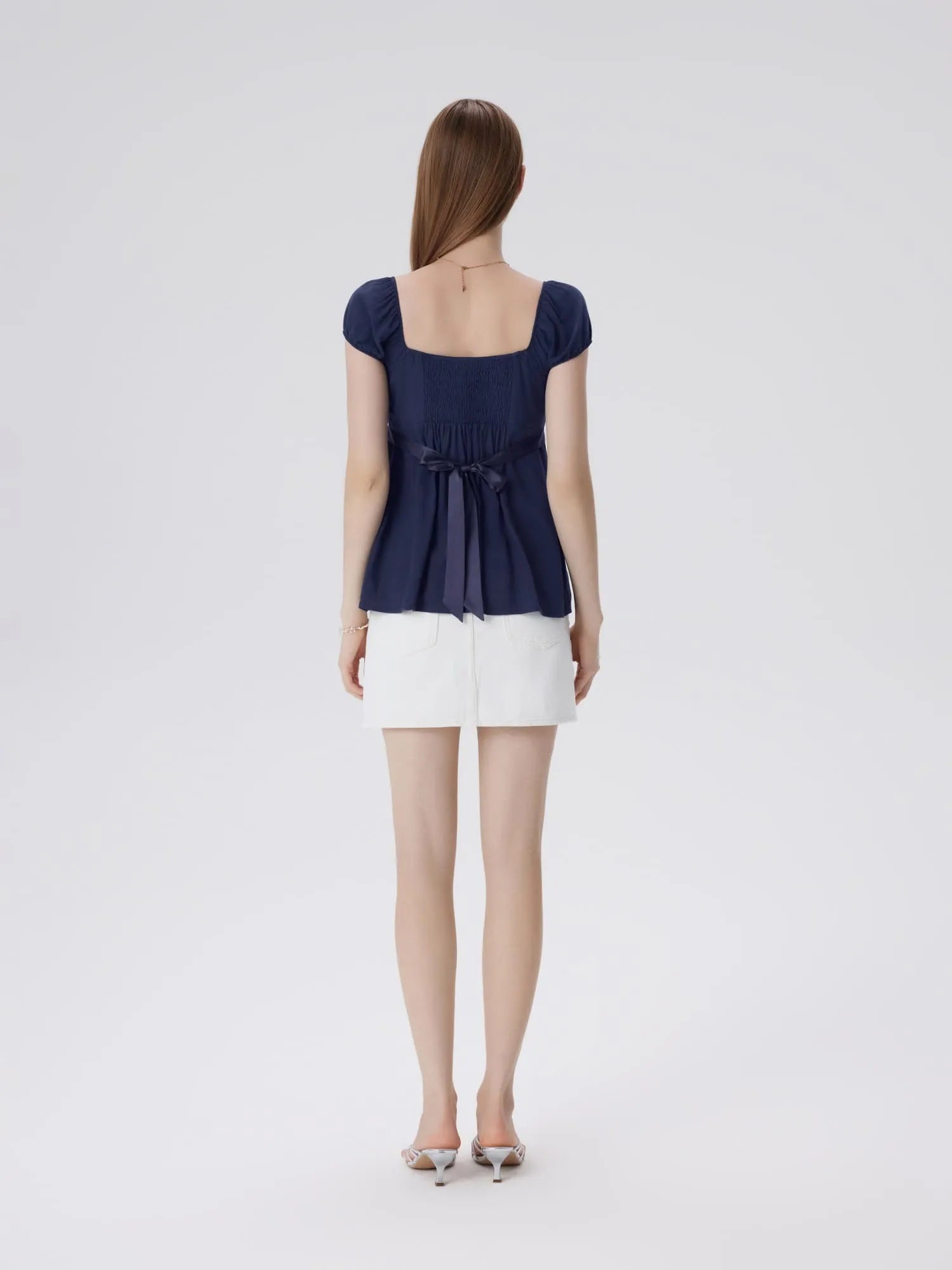 Babydoll Square Peplum with Bow Tie Tops