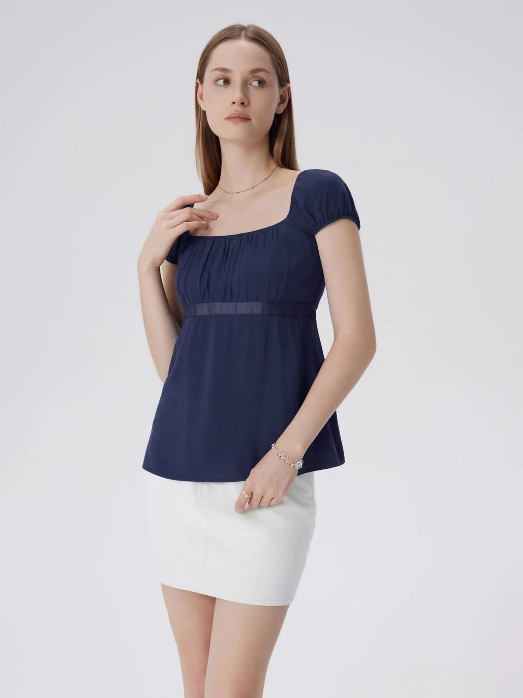 Babydoll Square Peplum with Bow Tie Tops