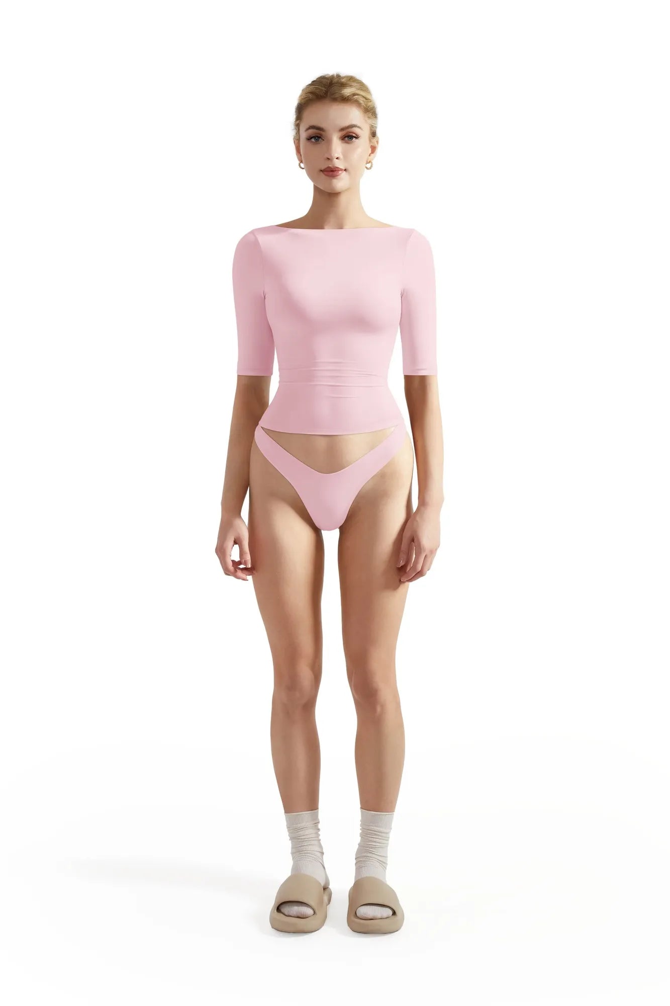 Tight Fitted Half Sleeve Boat Neck Shirt