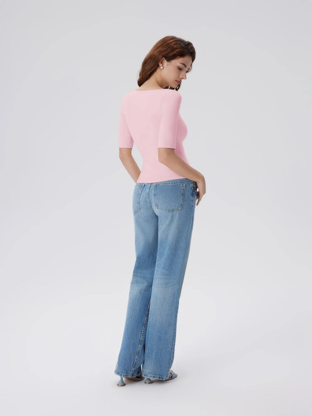 Tight Fitted Half Sleeve Boat Neck Shirt