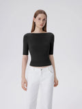 Tight Fitted Half Sleeve Boat Neck Shirt