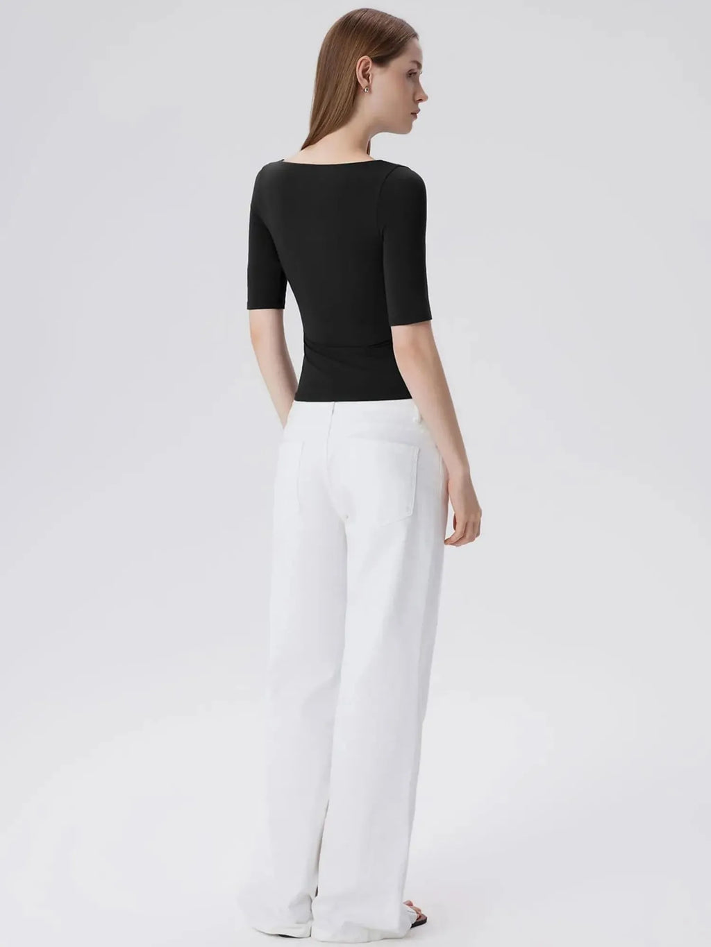 Tight Fitted Half Sleeve Boat Neck Shirt