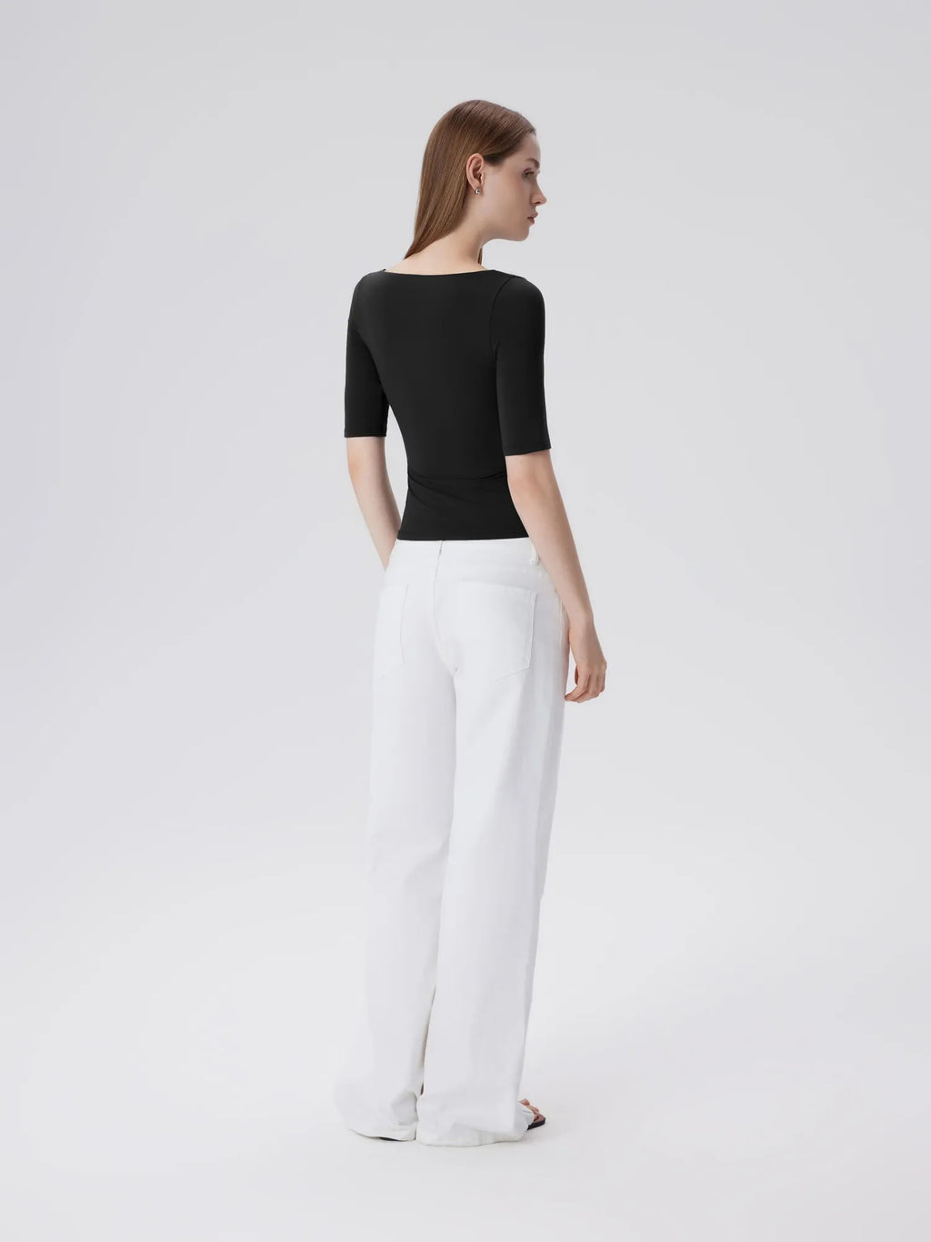 Tight Fitted Half Sleeve Boat Neck Shirt