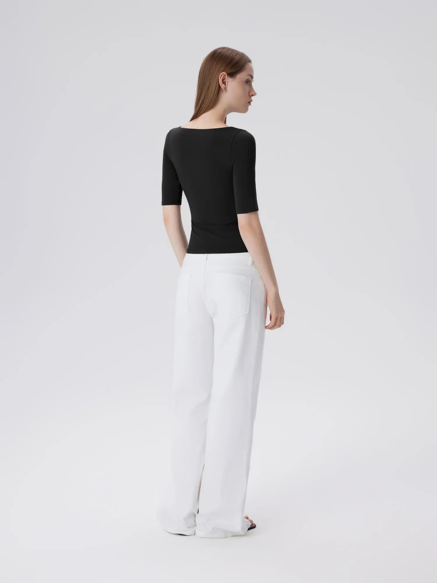 Tight Fitted Half Sleeve Boat Neck Shirt