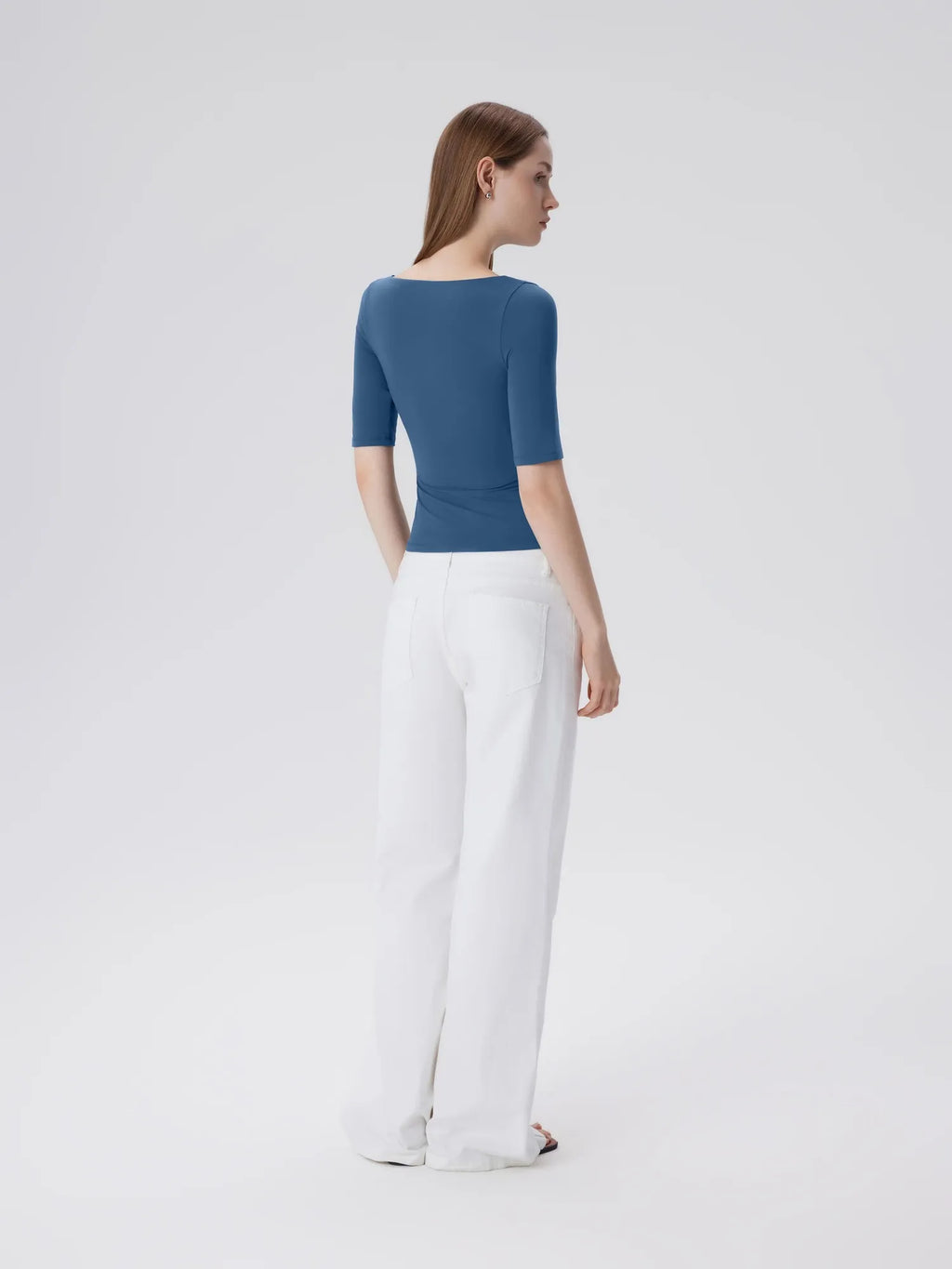 Tight Fitted Half Sleeve Boat Neck Shirt
