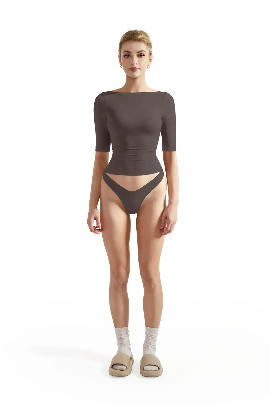 Tight Fitted Half Sleeve Boat Neck Shirt