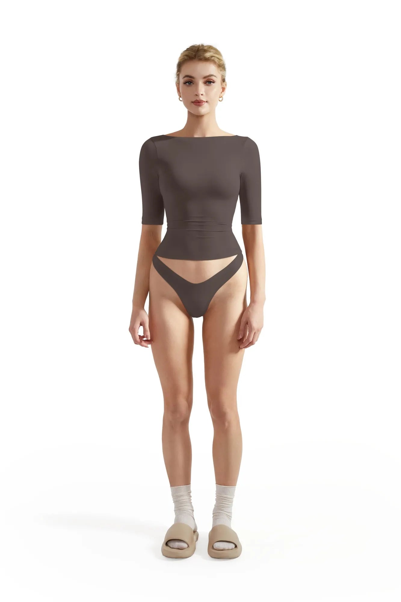 Tight Fitted Half Sleeve Boat Neck Shirt