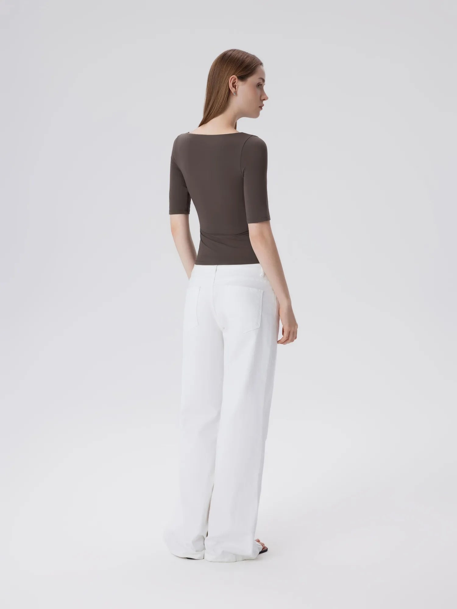 Tight Fitted Half Sleeve Boat Neck Shirt