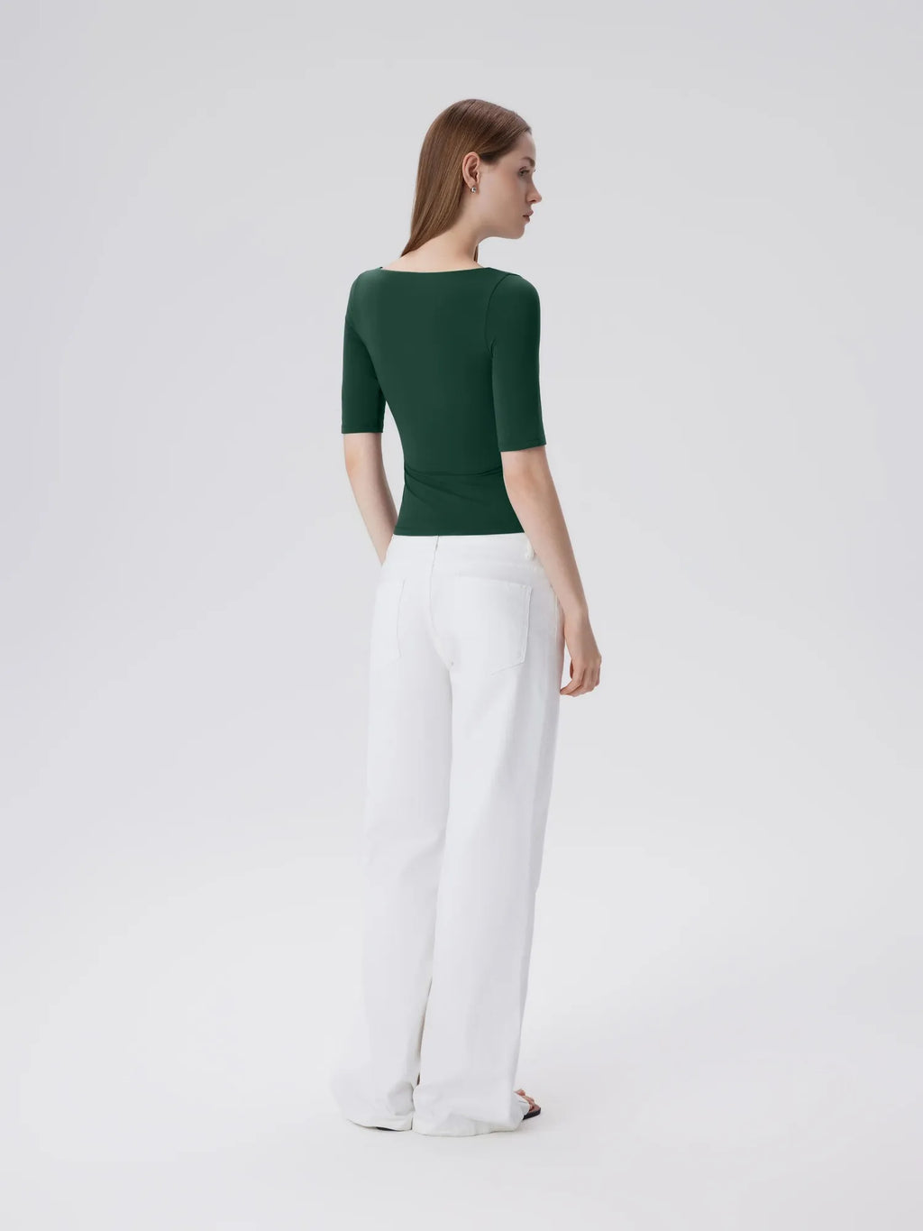 Tight Fitted Half Sleeve Boat Neck Shirt