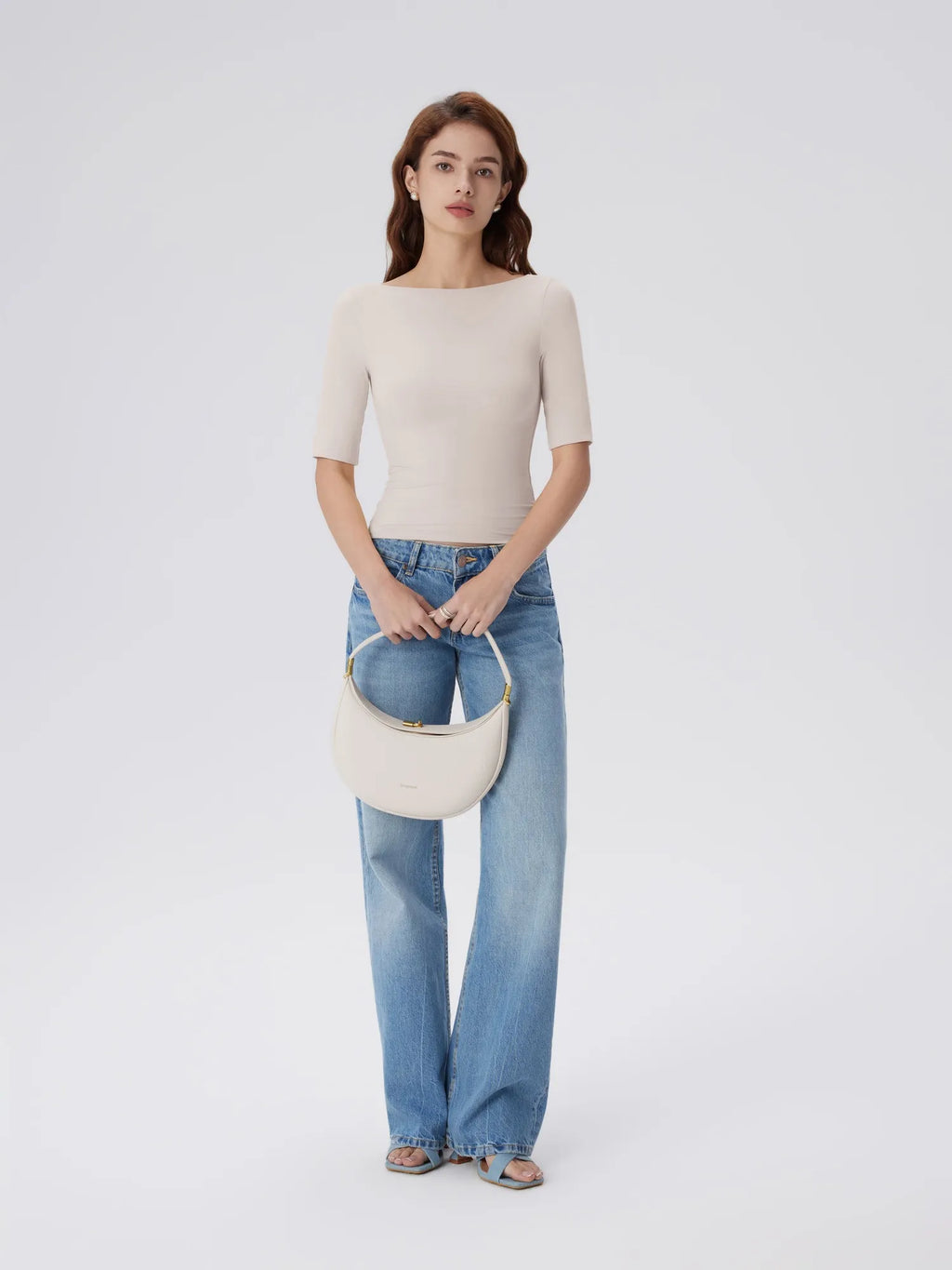 Tight Fitted Half Sleeve Boat Neck Shirt