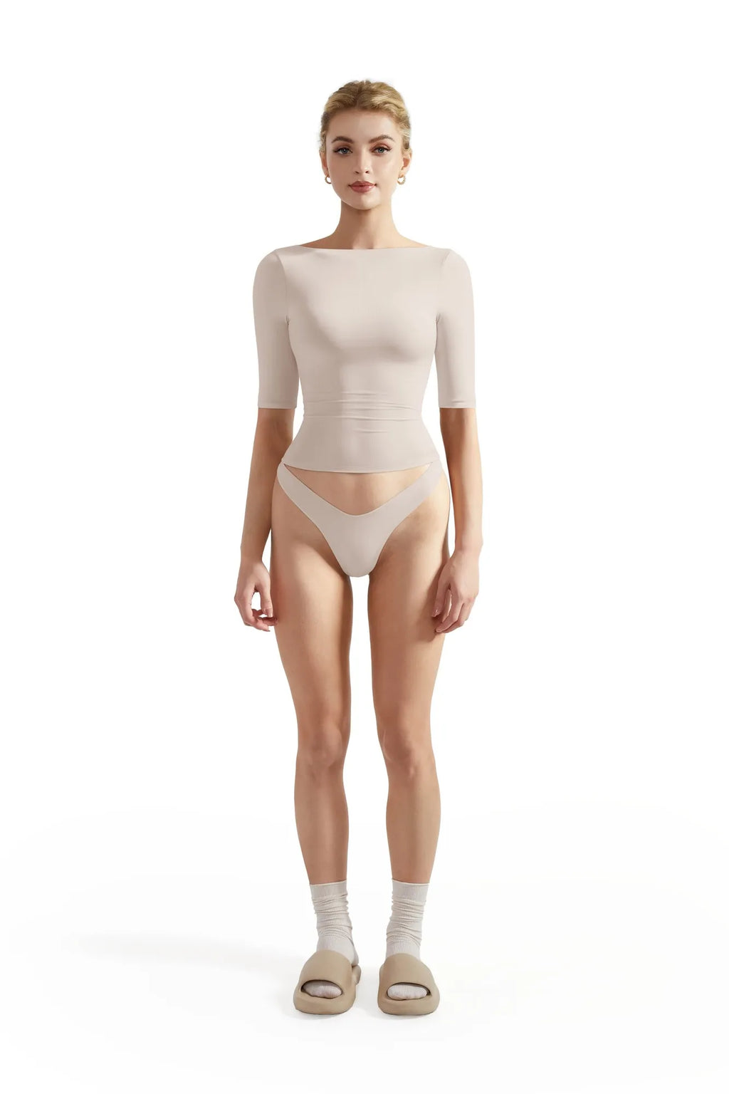 Tight Fitted Half Sleeve Boat Neck Shirt