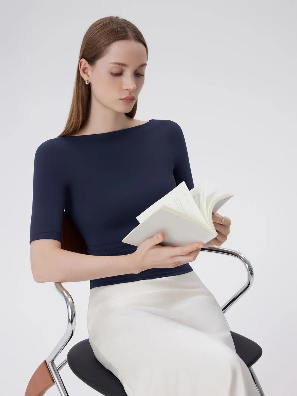 Tight Fitted Half Sleeve Boat Neck Shirt