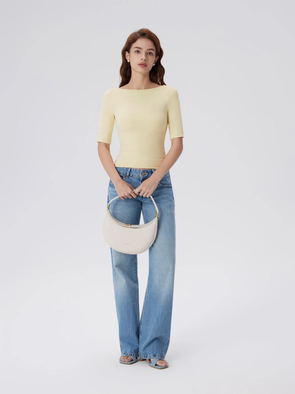 Tight Fitted Half Sleeve Boat Neck Shirt