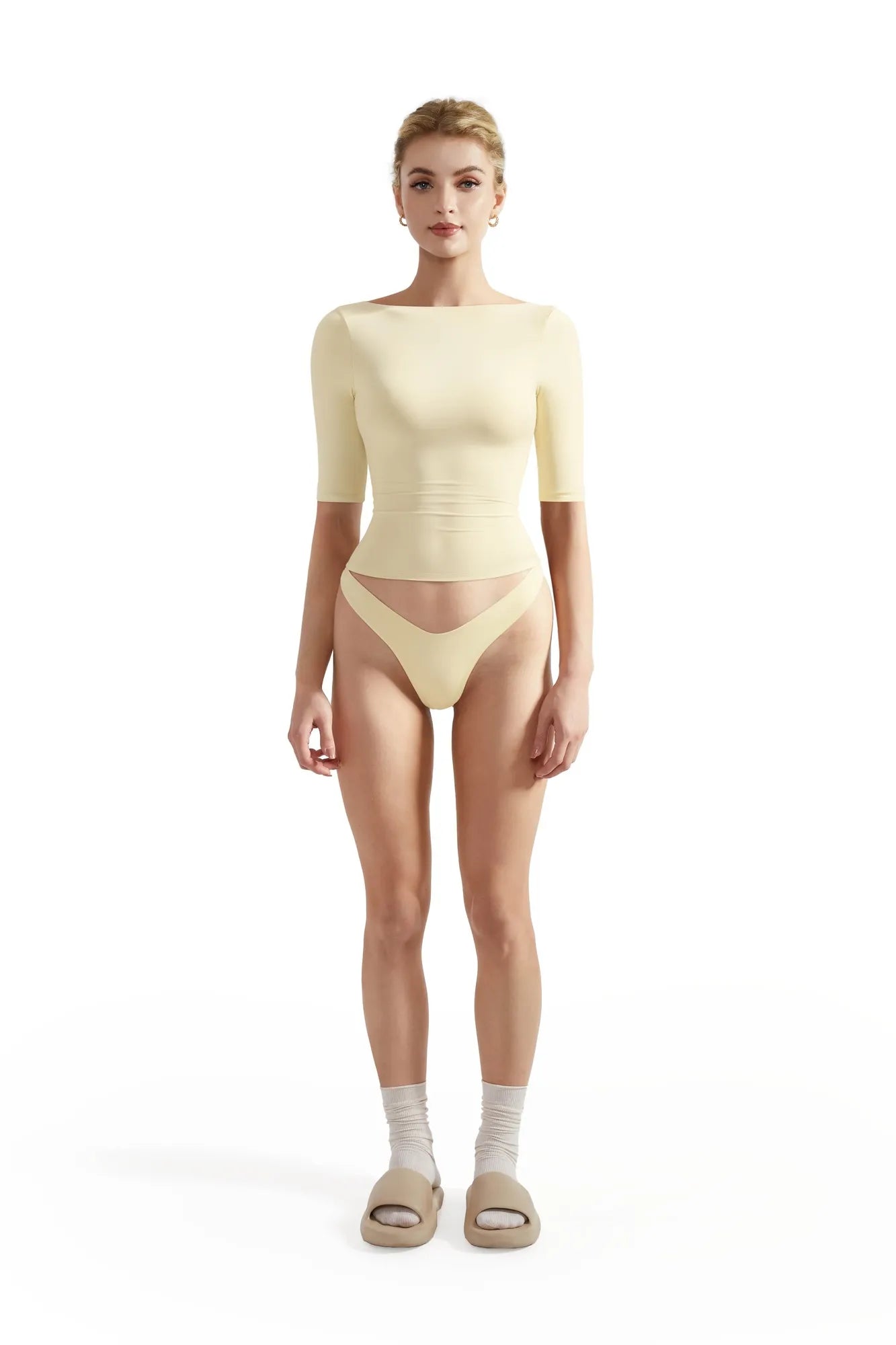 Tight Fitted Half Sleeve Boat Neck Shirt