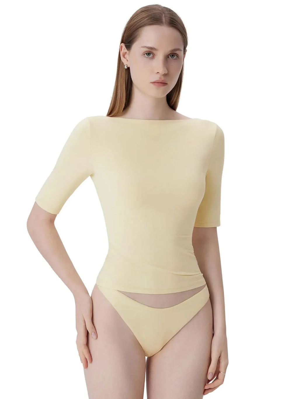 Tight Fitted Half Sleeve Boat Neck Shirt
