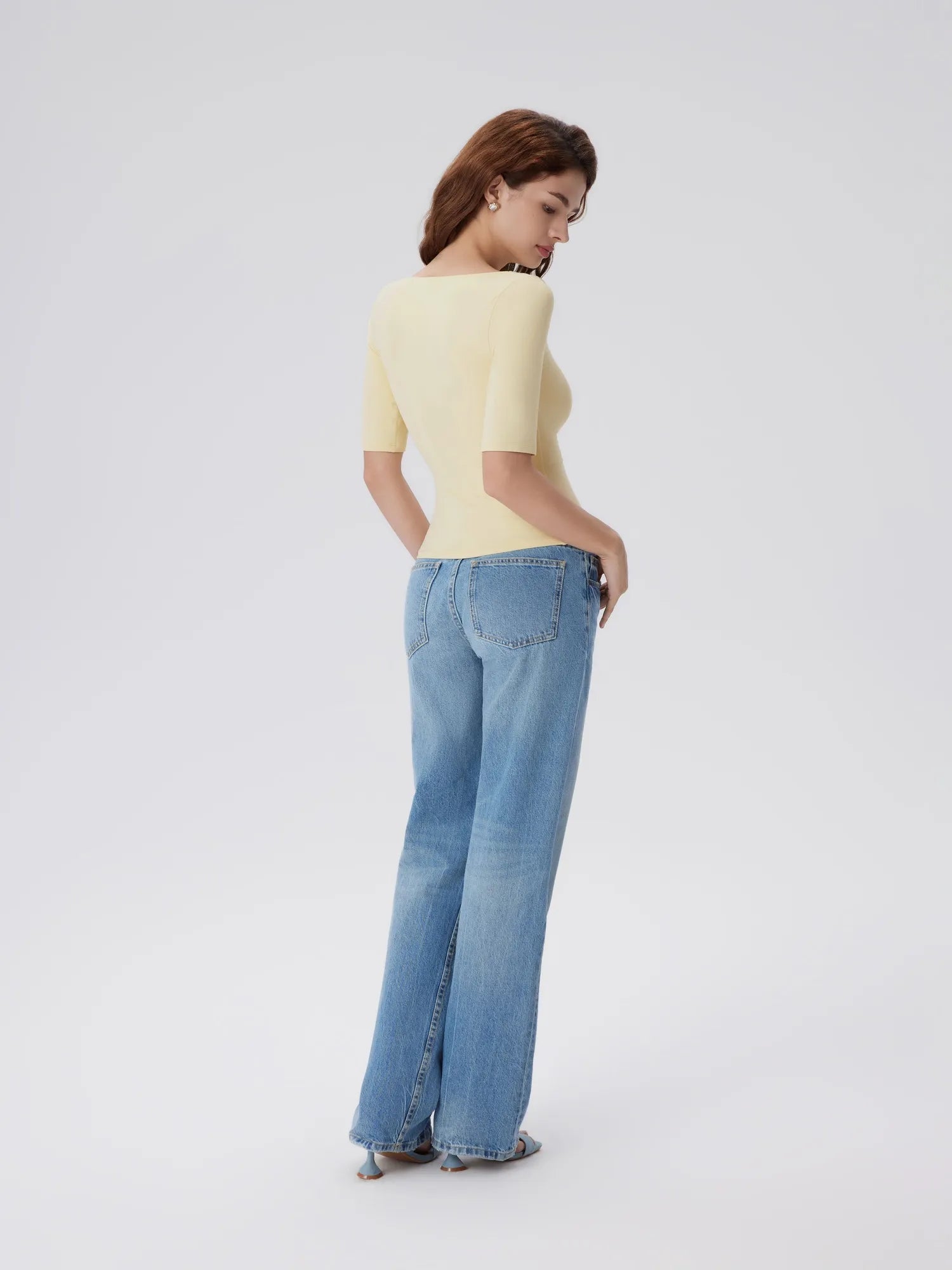 Tight Fitted Half Sleeve Boat Neck Shirt