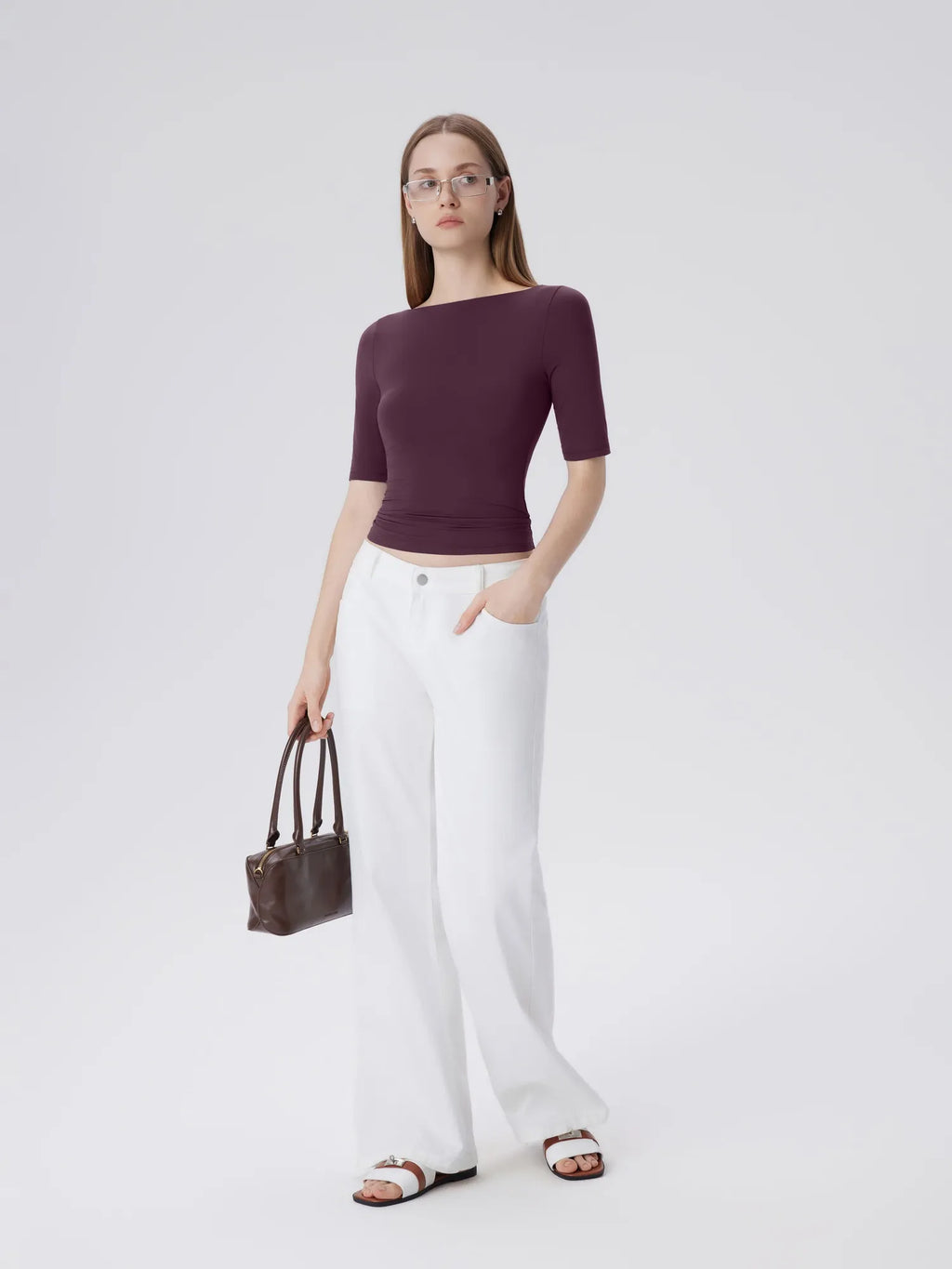 Tight Fitted Half Sleeve Boat Neck Shirt