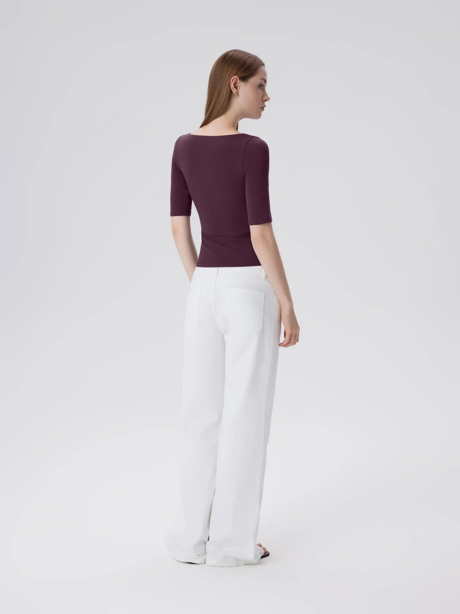 Tight Fitted Half Sleeve Boat Neck Shirt
