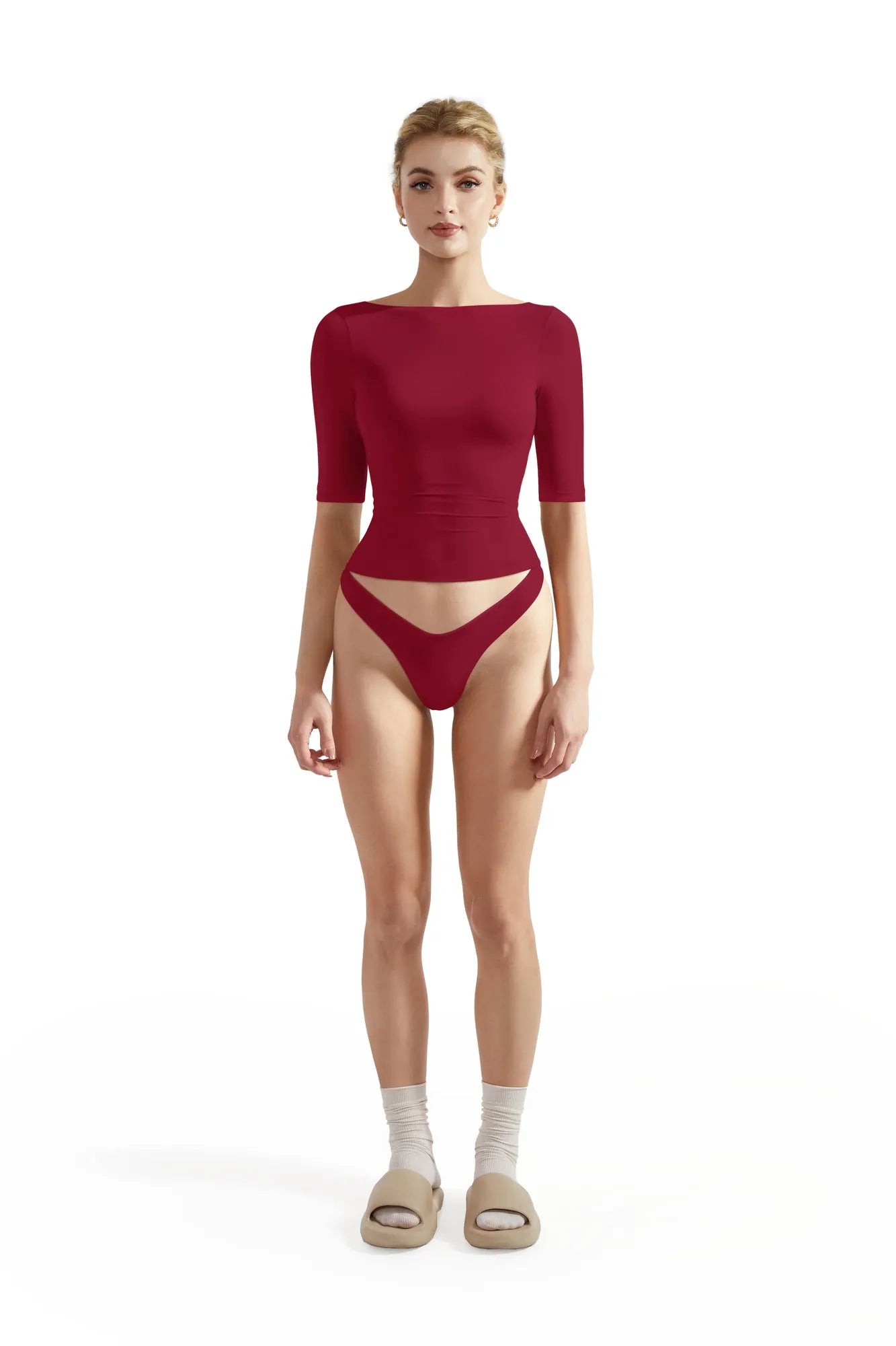 Tight Fitted Half Sleeve Boat Neck Shirt