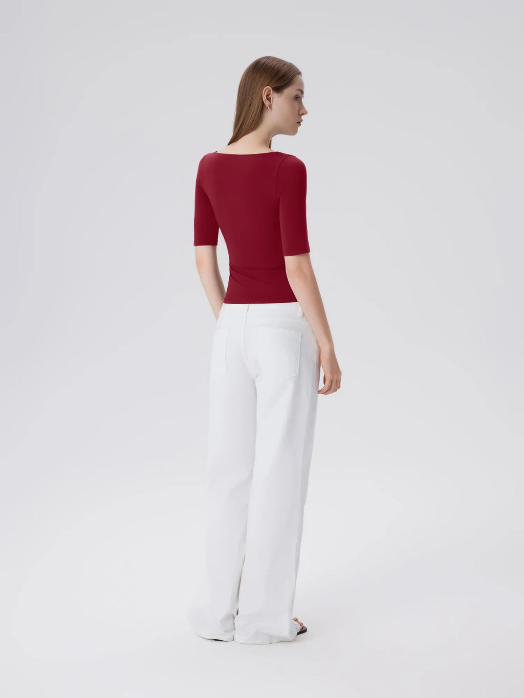 Tight Fitted Half Sleeve Boat Neck Shirt