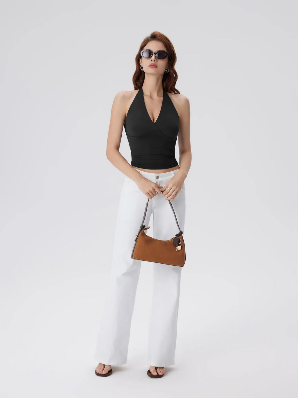 Double Lined V Neck Halter Backless Tank Tops