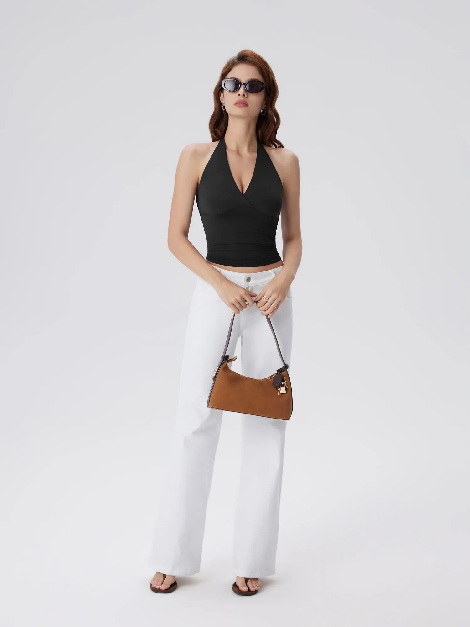 Double Lined V Neck Halter Backless Tank Tops