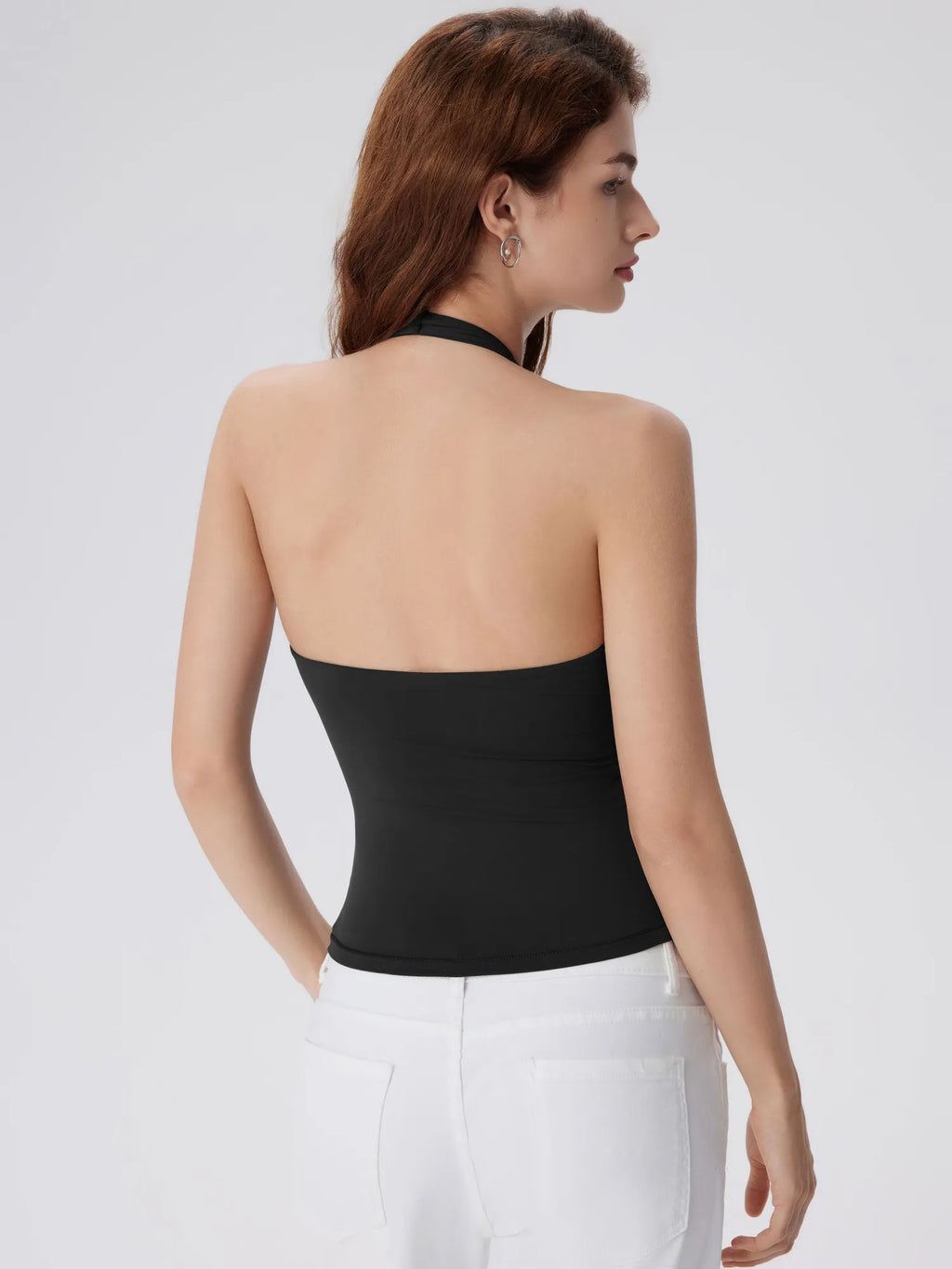 Double Lined V Neck Halter Backless Tank Tops