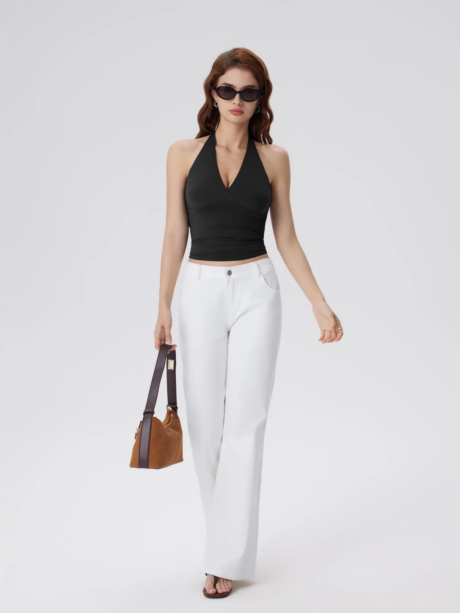 Double Lined V Neck Halter Backless Tank Tops