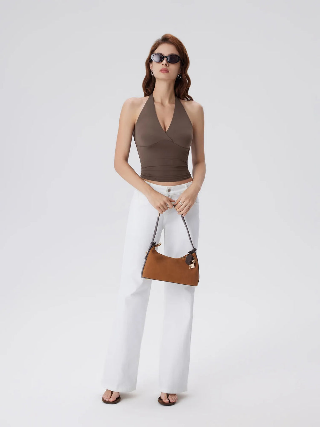 Double Lined V Neck Halter Backless Tank Tops