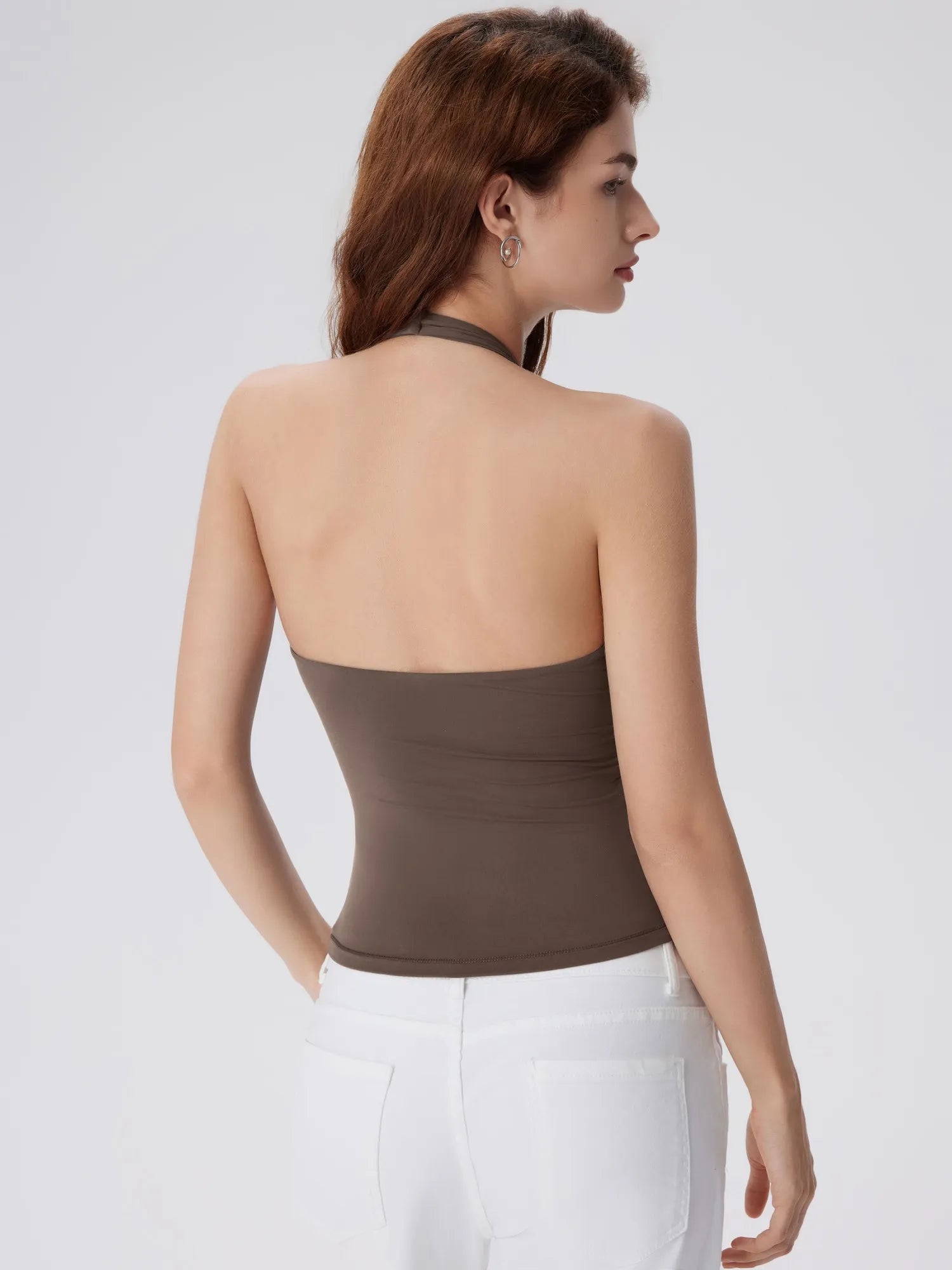 Double Lined V Neck Halter Backless Tank Tops