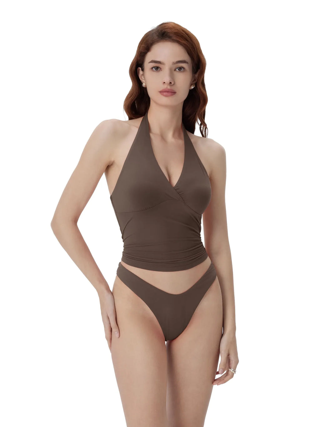 Double Lined V Neck Halter Backless Tank Tops