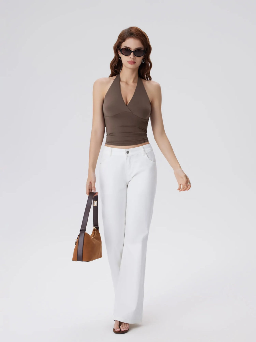 Double Lined V Neck Halter Backless Tank Tops