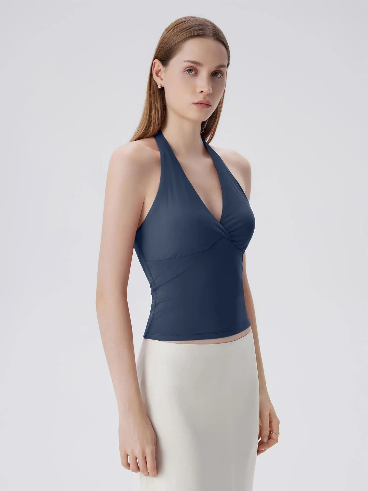Double Lined V Neck Halter Backless Tank Tops
