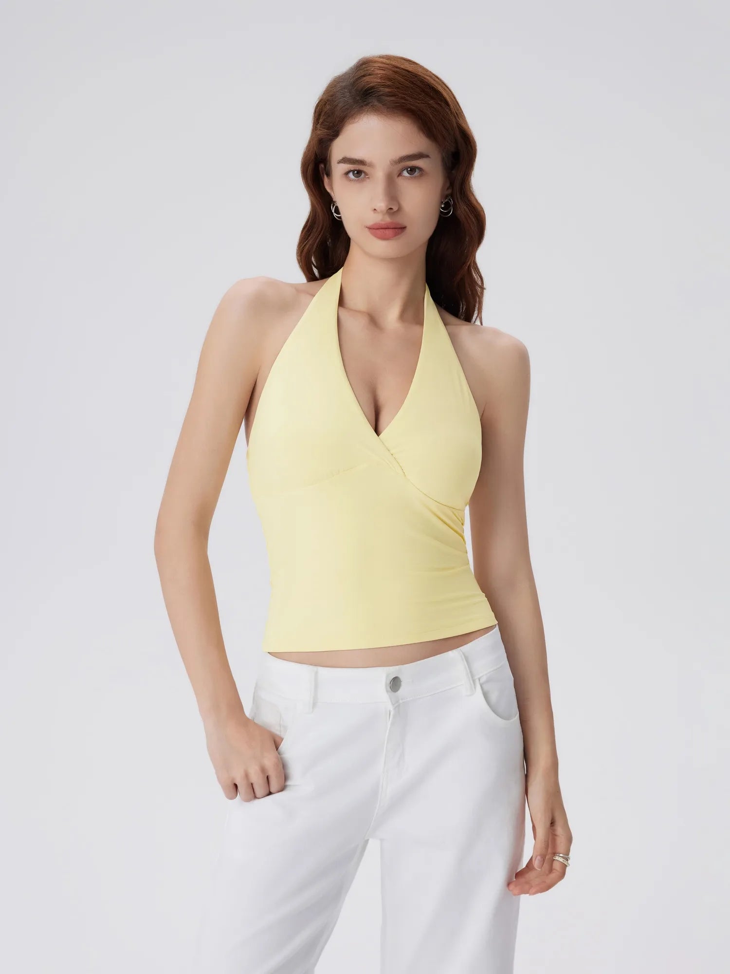 Double Lined V Neck Halter Backless Tank Tops