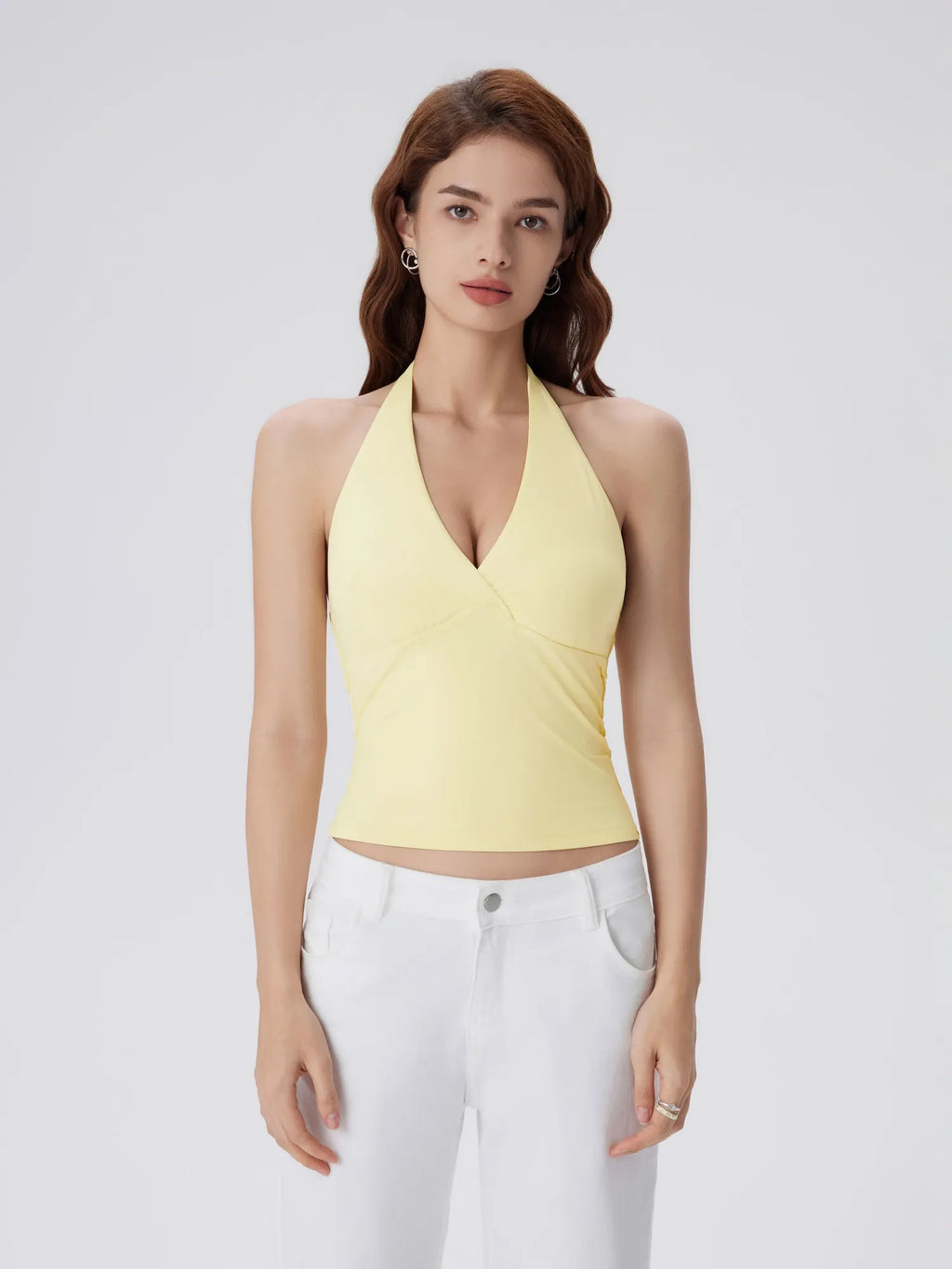 Double Lined V Neck Halter Backless Tank Tops
