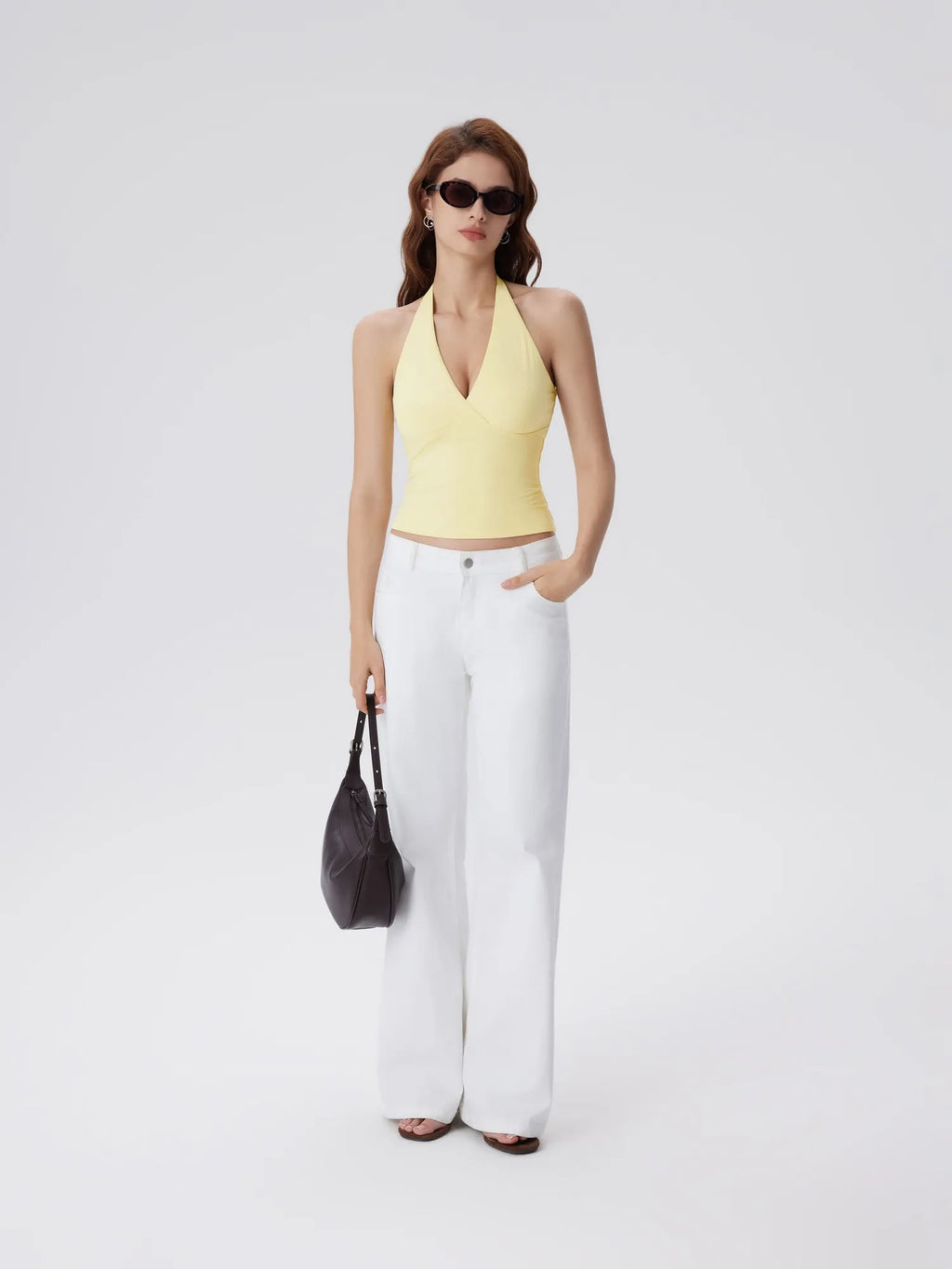 Double Lined V Neck Halter Backless Tank Tops